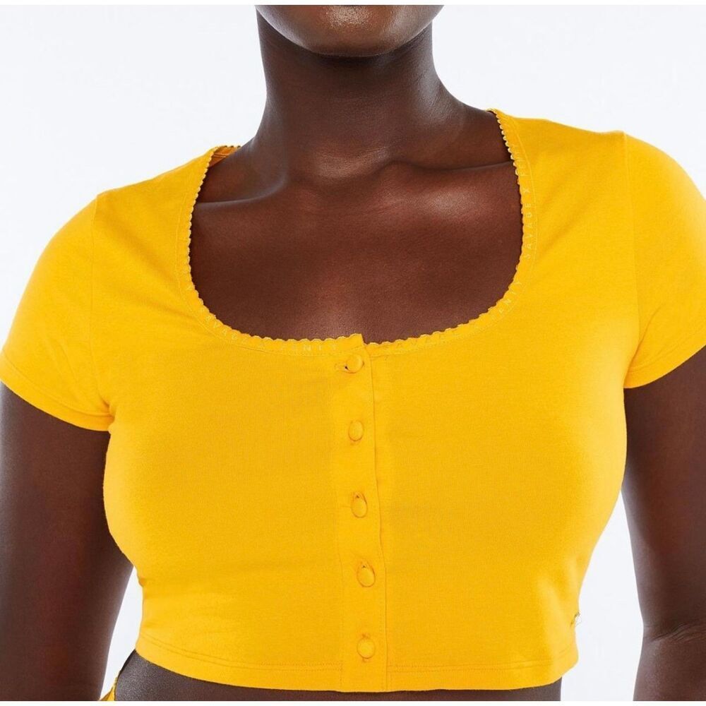 Savage X Fenty Cotton Jersey Crop Top Yellow Mustard Size Medium Loungewear